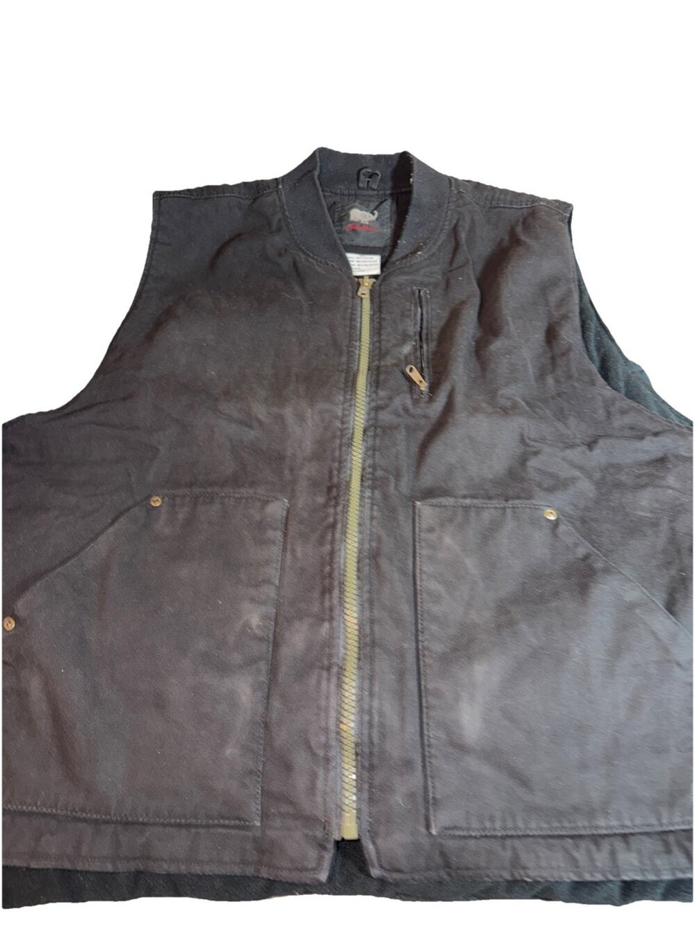 Golden Elephant Mens 3XL Black Fleece Lined Canvas Utility Vest Pockets Zipper